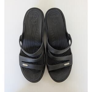Crocs Wedge Sandals Womens Size 10 Black Patricia II Strappy Slip-On Coastal